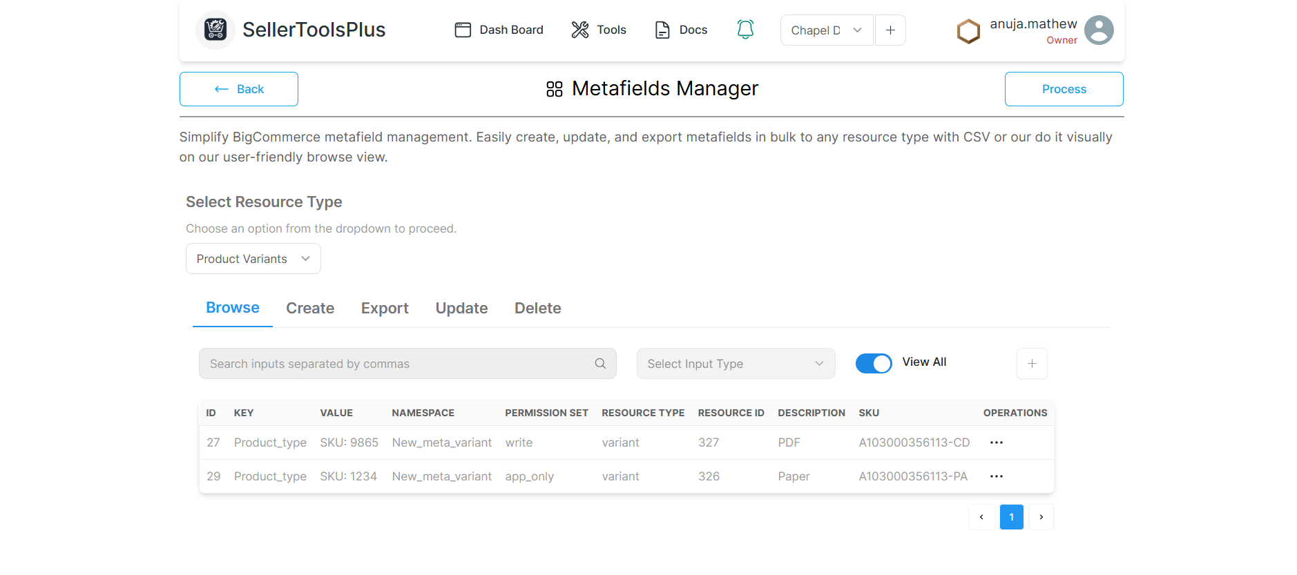 The BigCommerce meatafield manager is so useful!